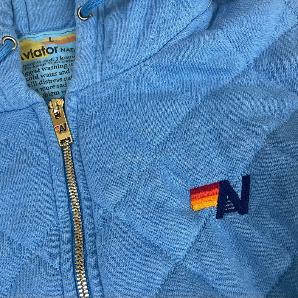 Aviator Nation Quilted Zip Hoodie Relaxed Ocean Blue Unisex Large - Picture 15 of 16